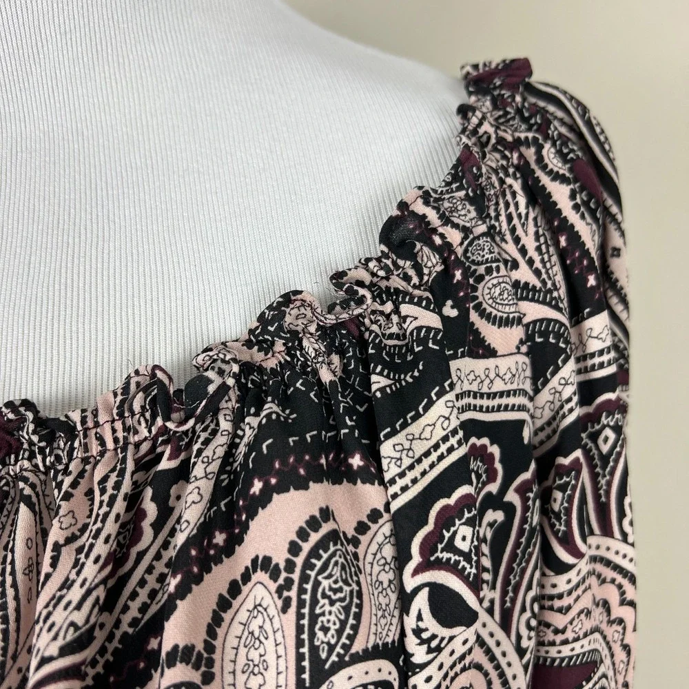 Michael Kors Blouse Top Womens‎ XL Paisley Off The Shoulder Silk Sheer Cropped
